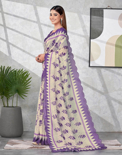 Off White Chanderi Printed Saree