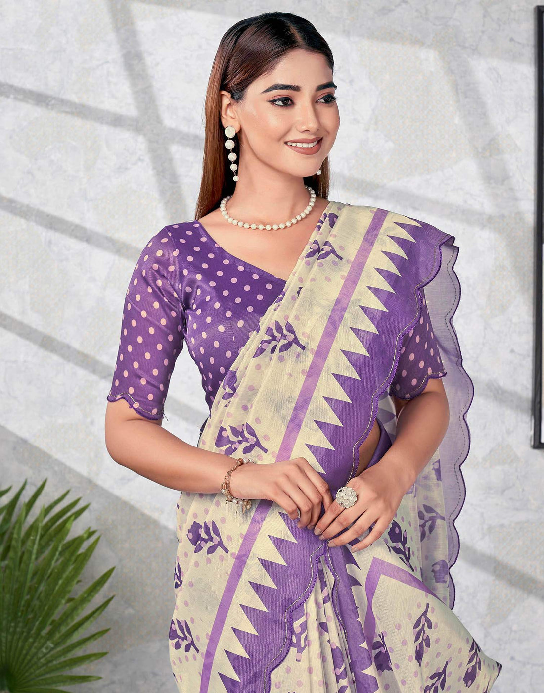 Off White Chanderi Printed Saree