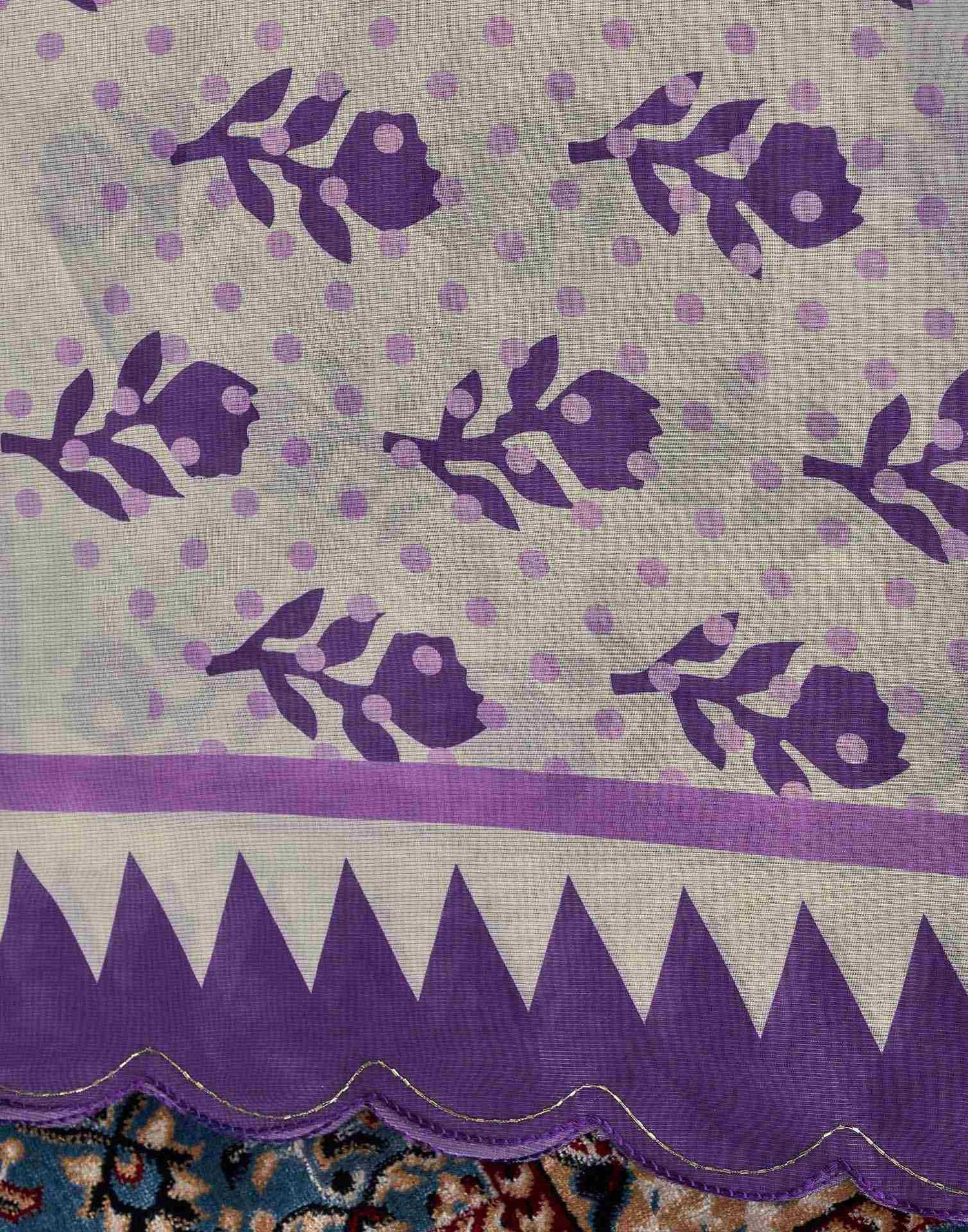 Off White Chanderi Printed Saree