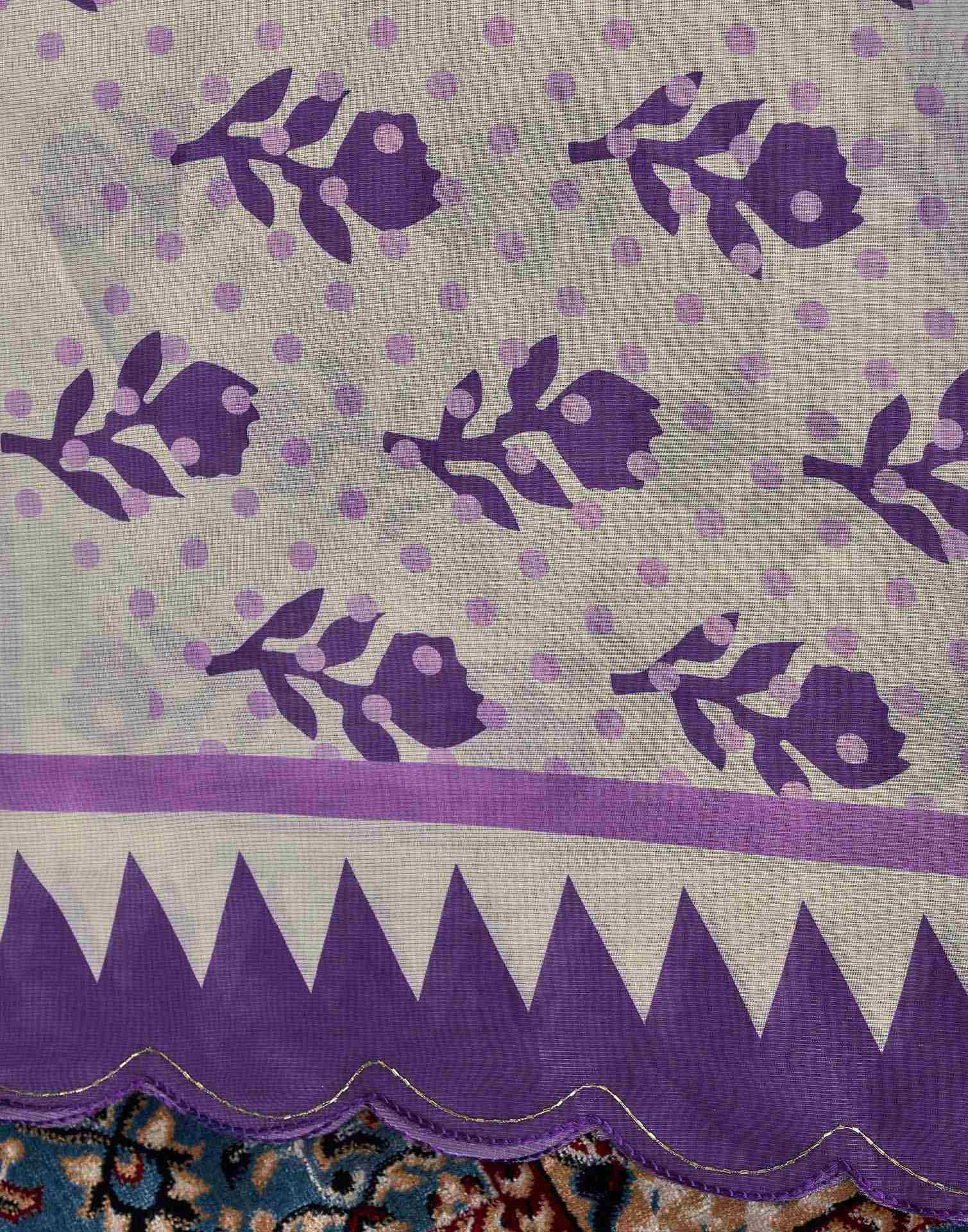 Off White Chanderi Printed Saree