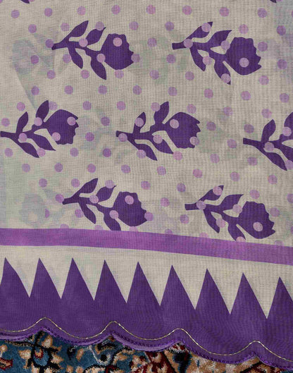Off White Chanderi Printed Saree