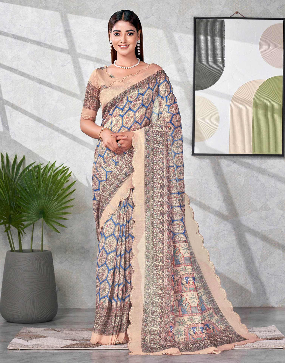 Peach Chanderi Printed Saree