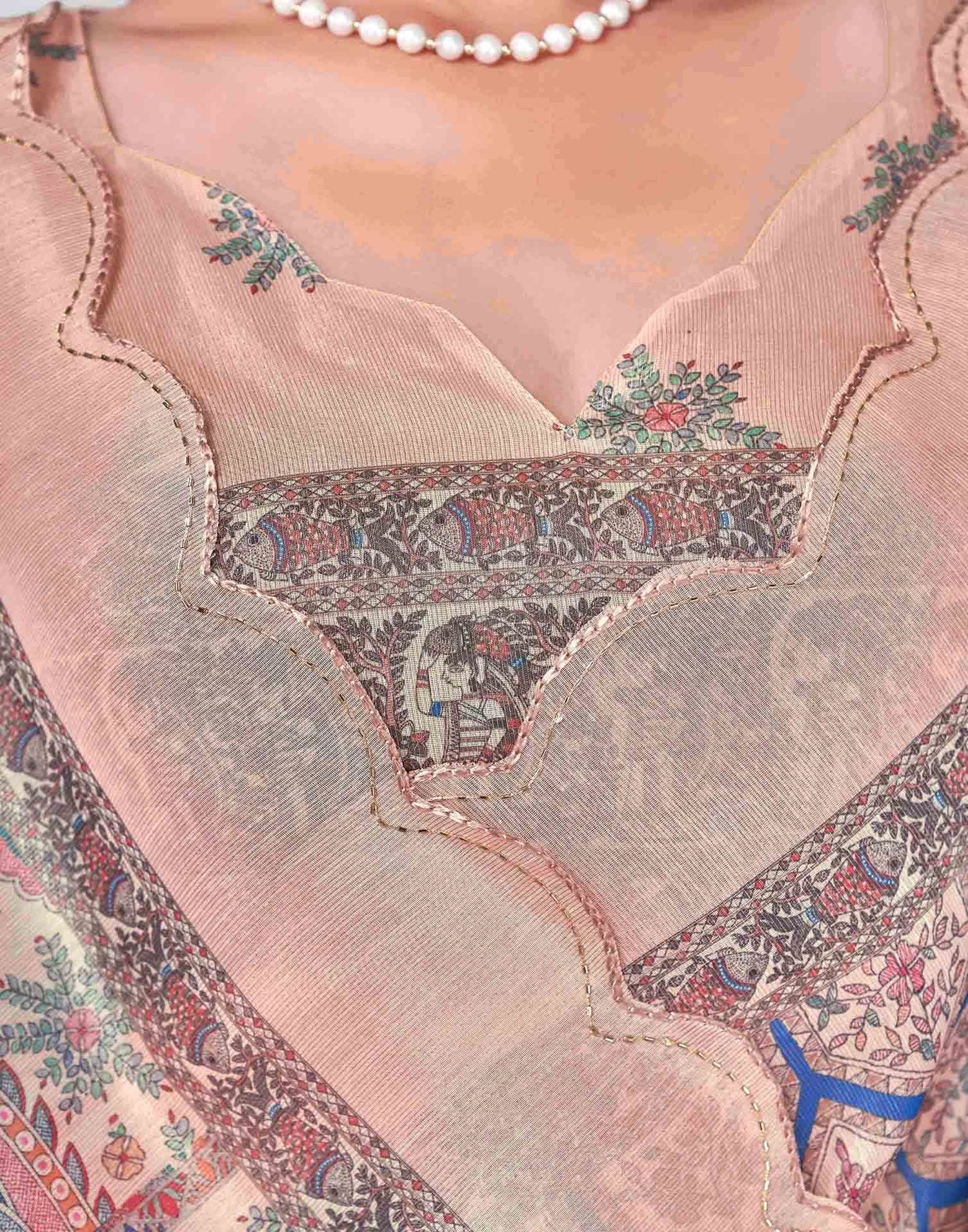 Peach Chanderi Printed Saree