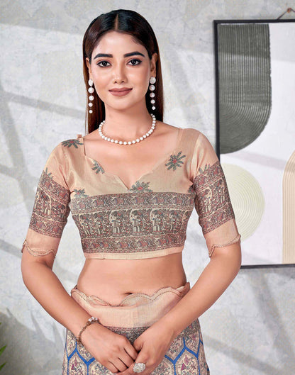 Peach Chanderi Printed Saree