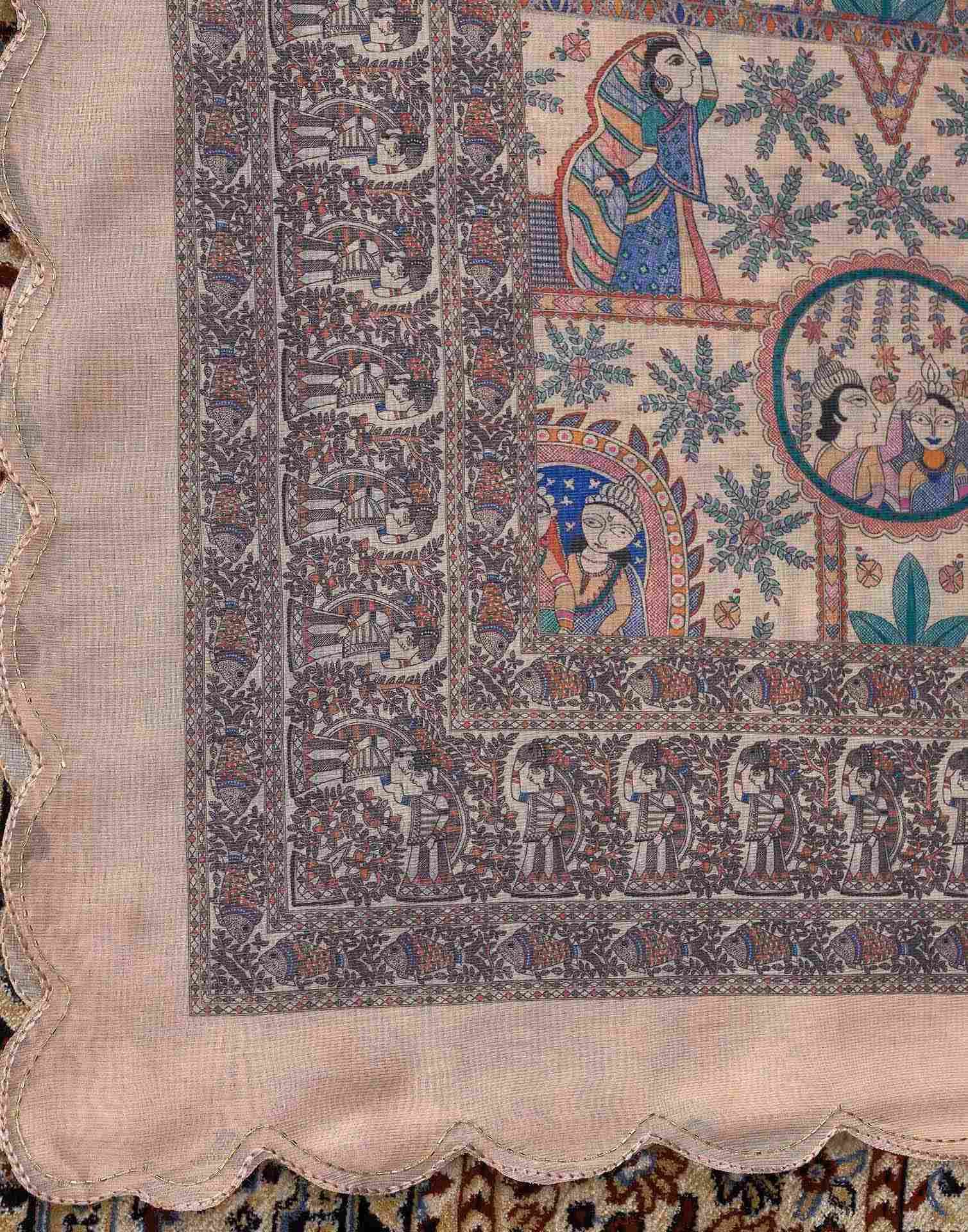 Peach Chanderi Printed Saree