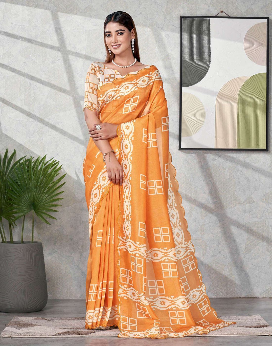Turmeric Yellow Chanderi Printed Saree