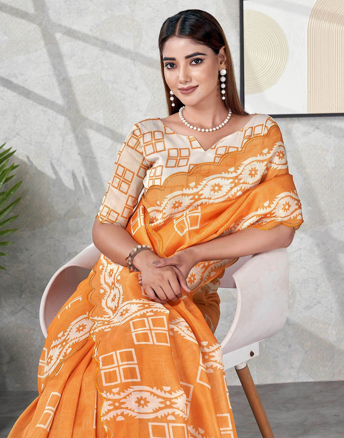 Turmeric Yellow Chanderi Printed Saree