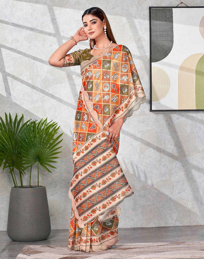 Peach Chanderi Printed Saree