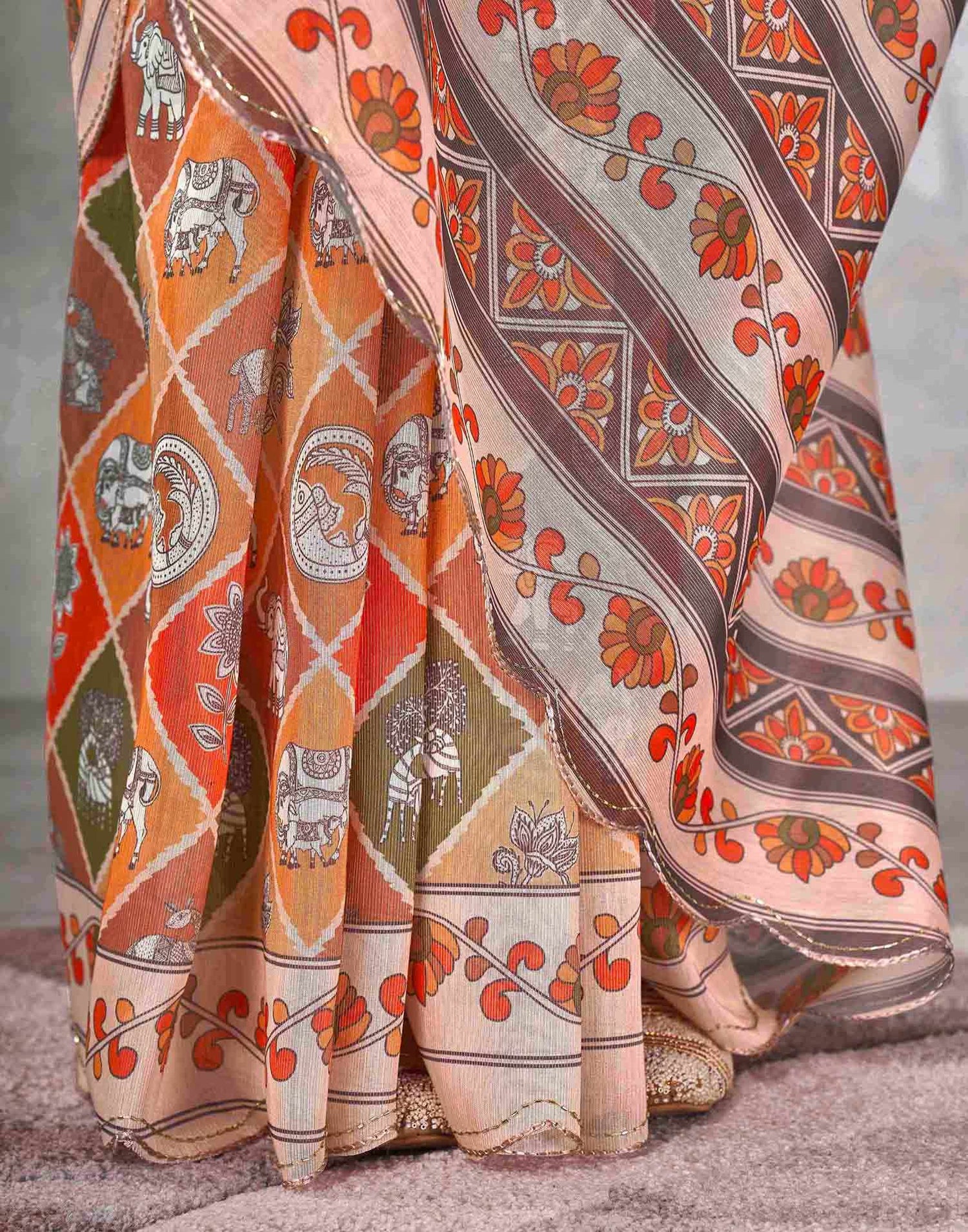 Peach Chanderi Printed Saree