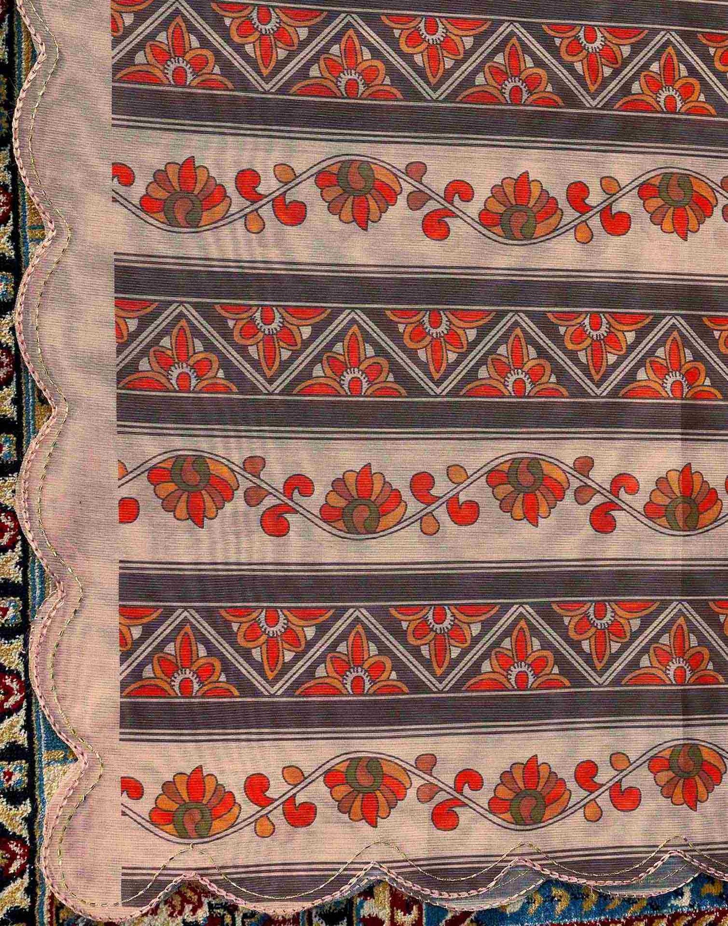 Peach Chanderi Printed Saree