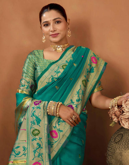 Teal Green Silk Woven Paithani Saree