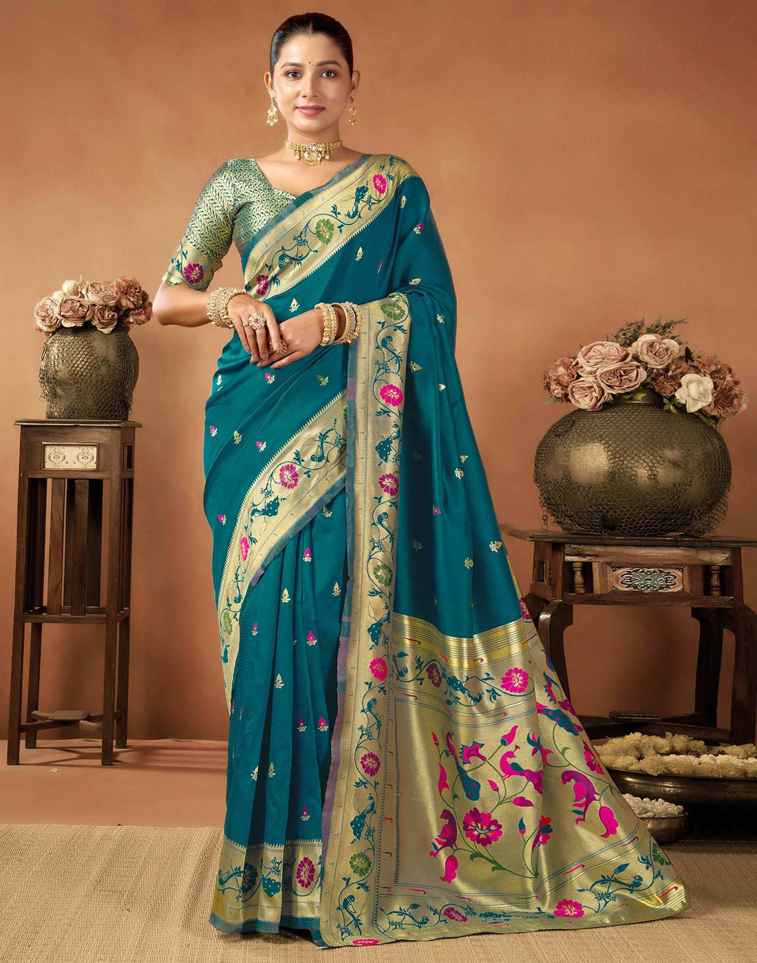 Rama Green Silk Woven Paithani Saree