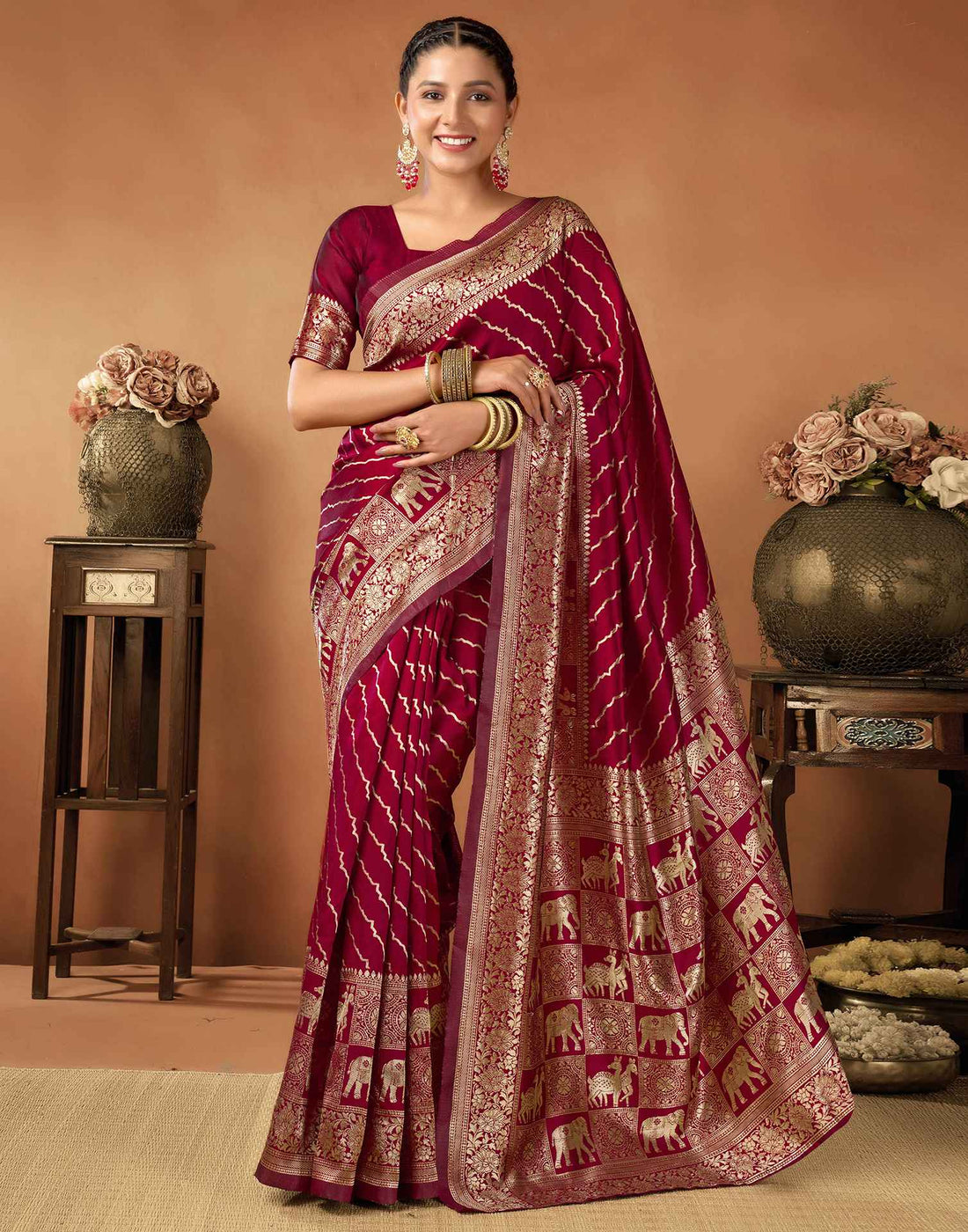 Maroon Silk Woven Saree
