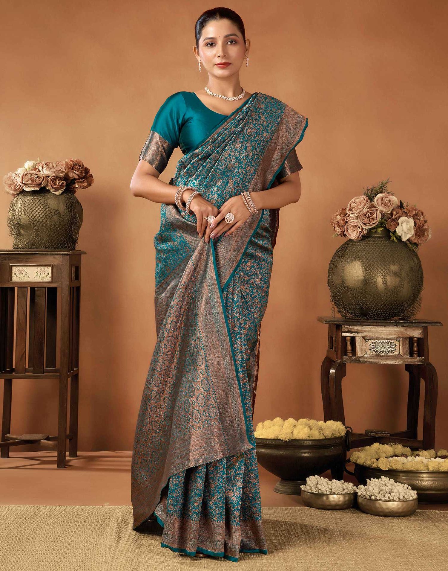 Rama Blue Silk Woven Saree