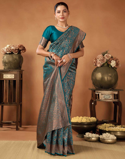 Rama Blue Silk Woven Saree