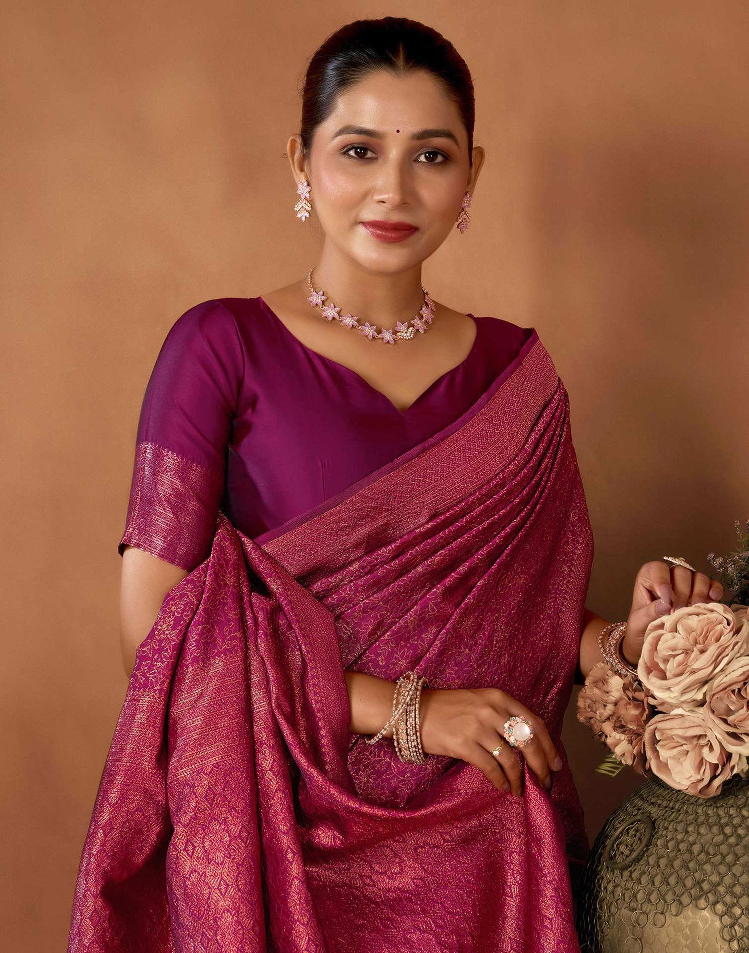 Dark Purple Silk Woven Saree