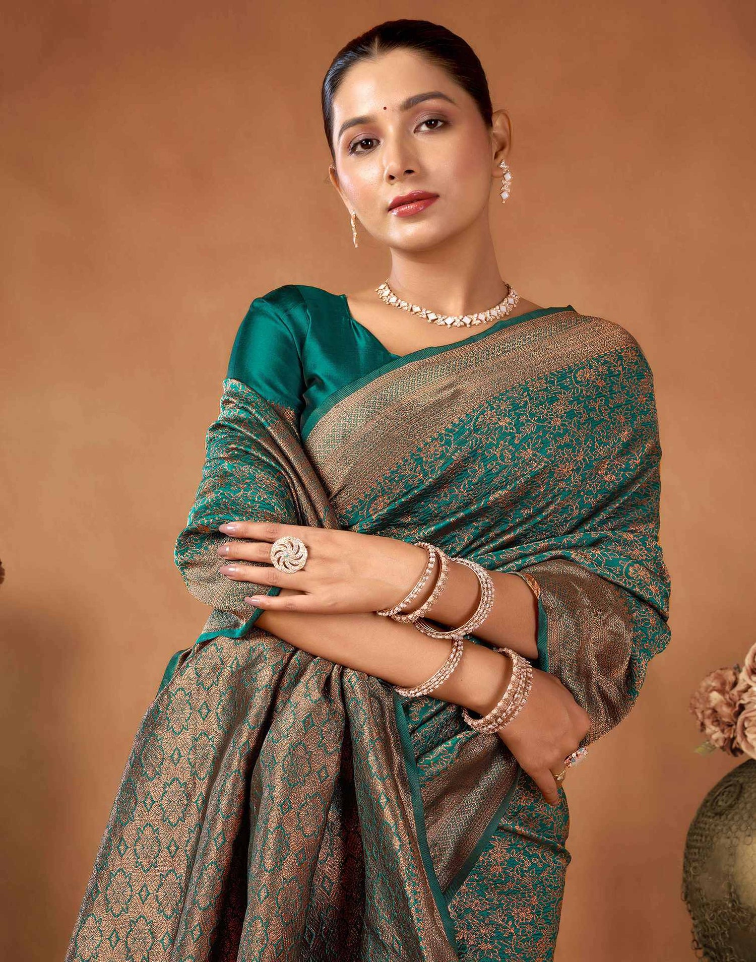 Rama Green Silk Woven Saree