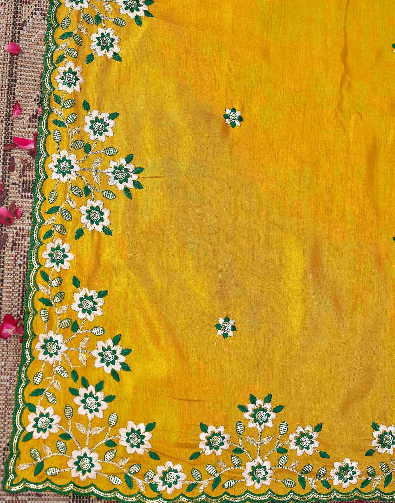 Mustard Yellow Silk Sequence Embroidery Saree