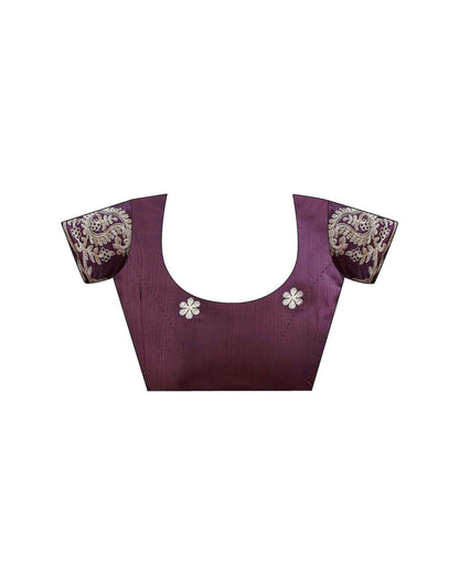 Plum Purple Silk Embroidery Saree