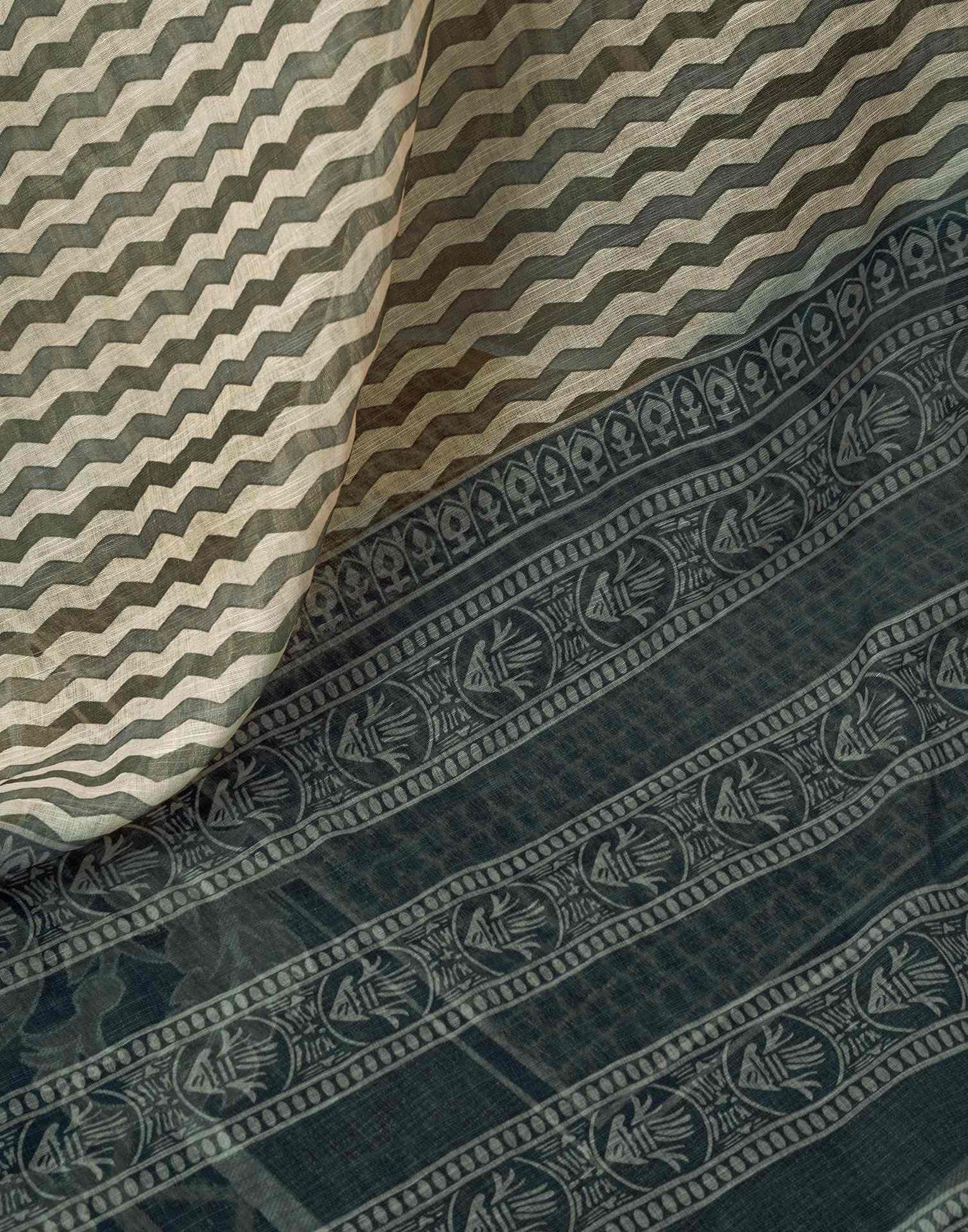 Ready to Wear Beige Linen Printed Saree With Pocket