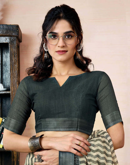 Ready to Wear Beige Linen Printed Saree With Pocket