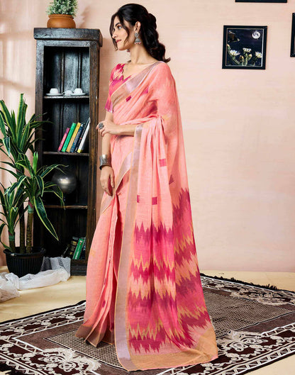 Ready to Wear Peach Linen Printed Saree