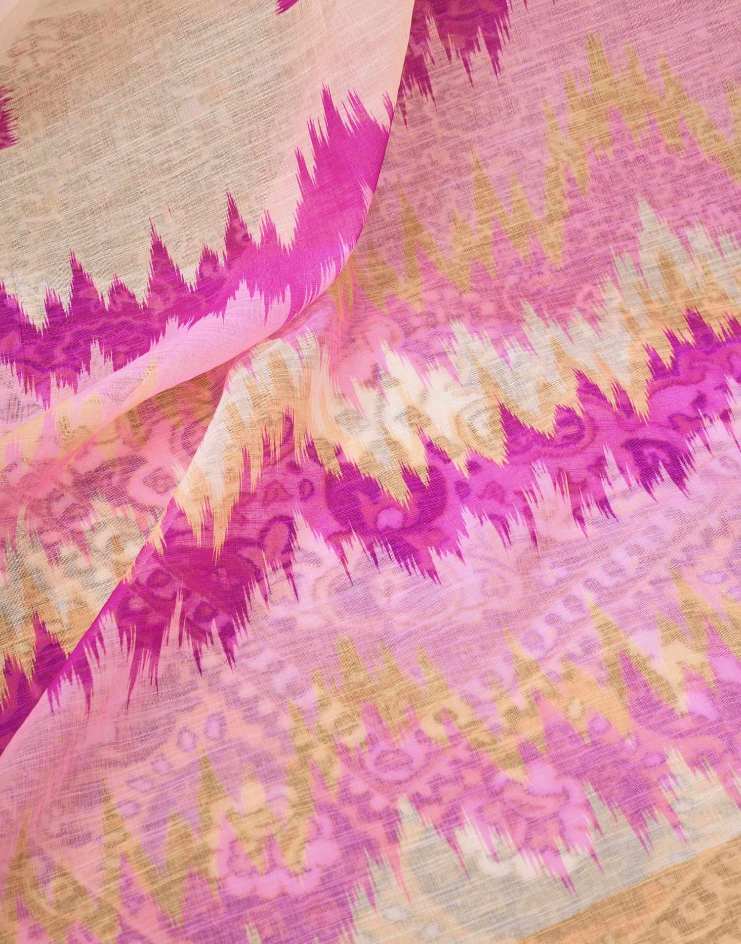 Ready To Wear Cream Linen Printed Saree With Pocket