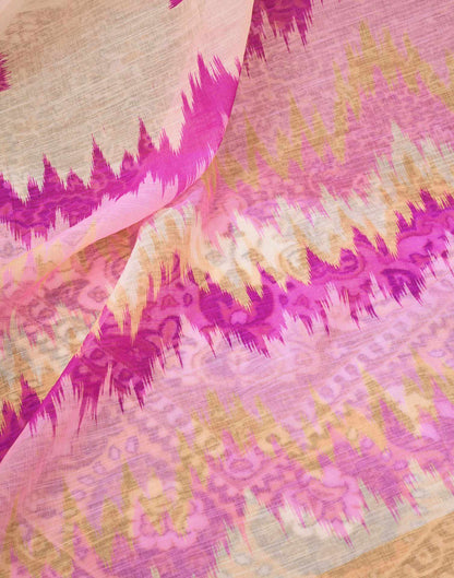 Ready To Wear Cream Linen Printed Saree With Pocket