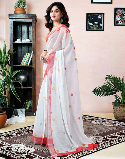 Ready to Wear White Linen Printed Saree