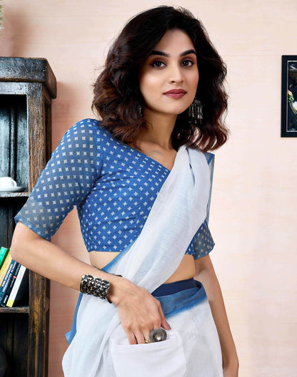 Ready to Wear Blue Linen Printed Saree