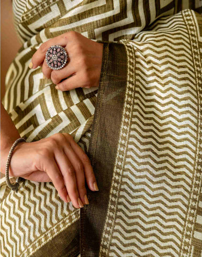 Khaki Khadi Printed Saree