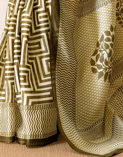 Khaki Khadi Printed Saree