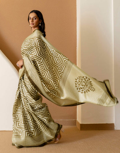 Khaki Khadi Printed Saree