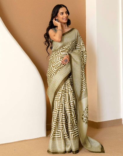Khaki Khadi Printed Saree