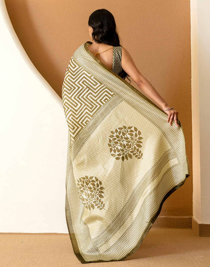 Khaki Khadi Printed Saree
