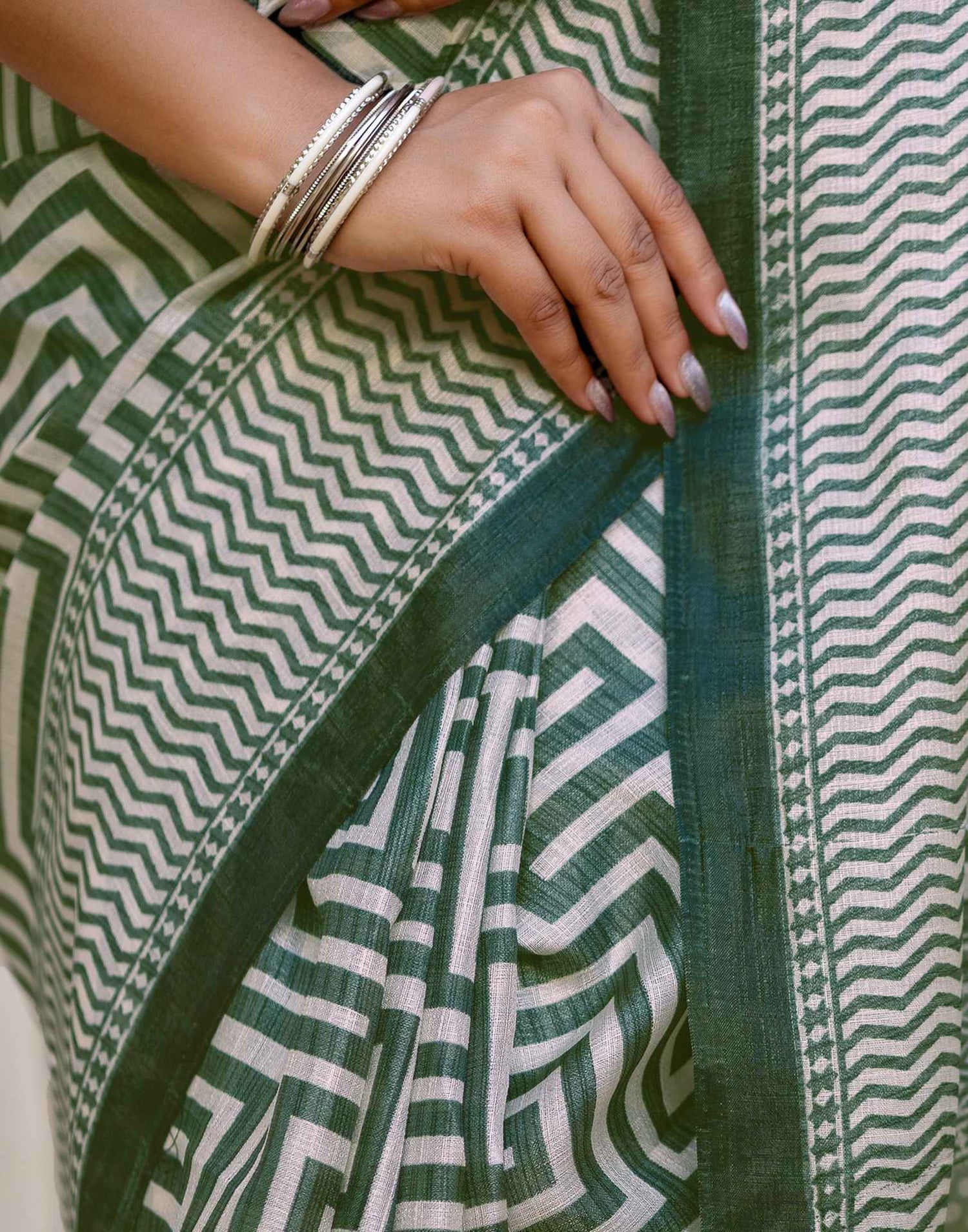 Dark Green Khadi Printed Saree