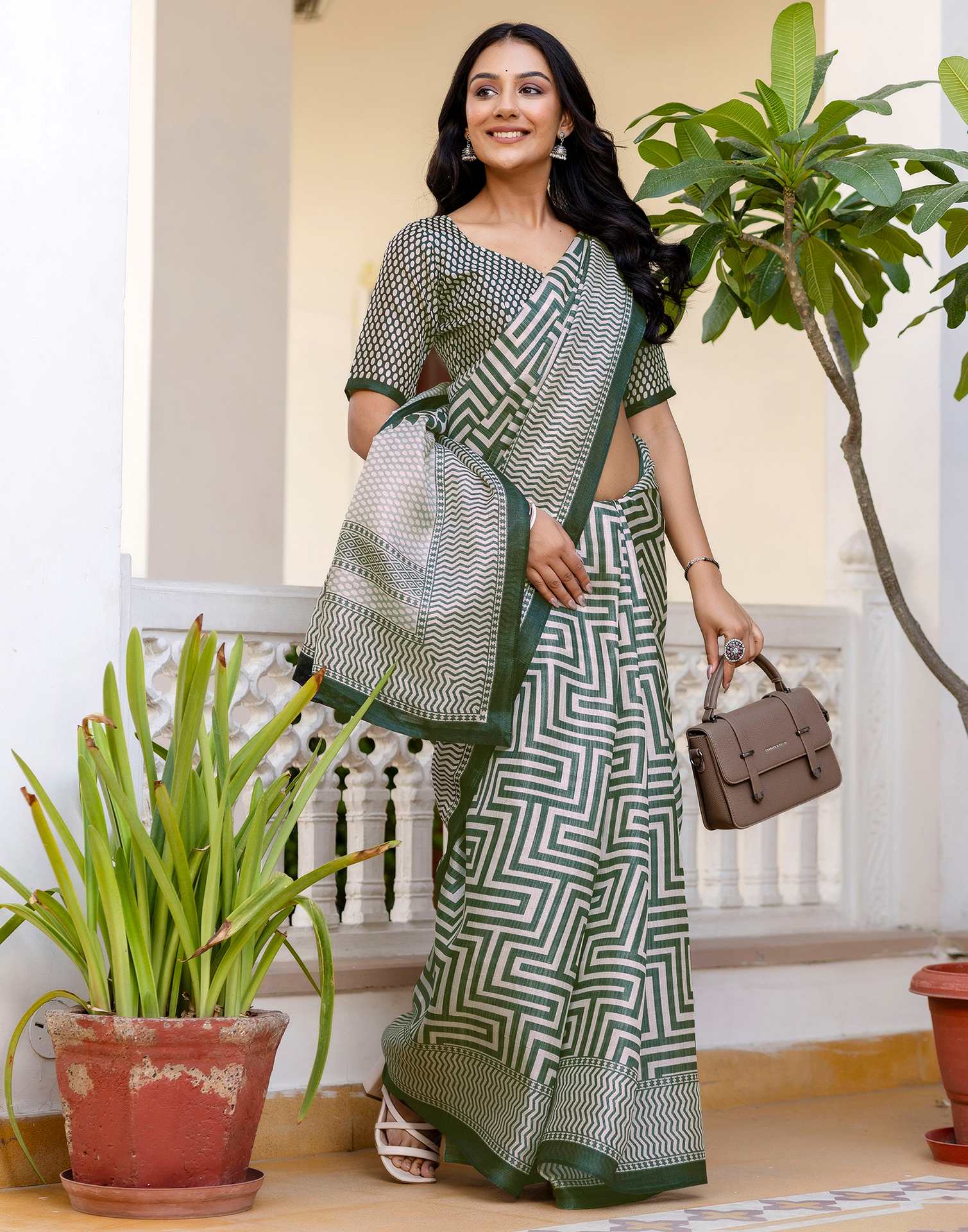 Dark Green Khadi Printed Saree