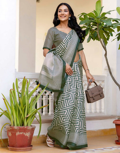 Dark Green Khadi Printed Saree