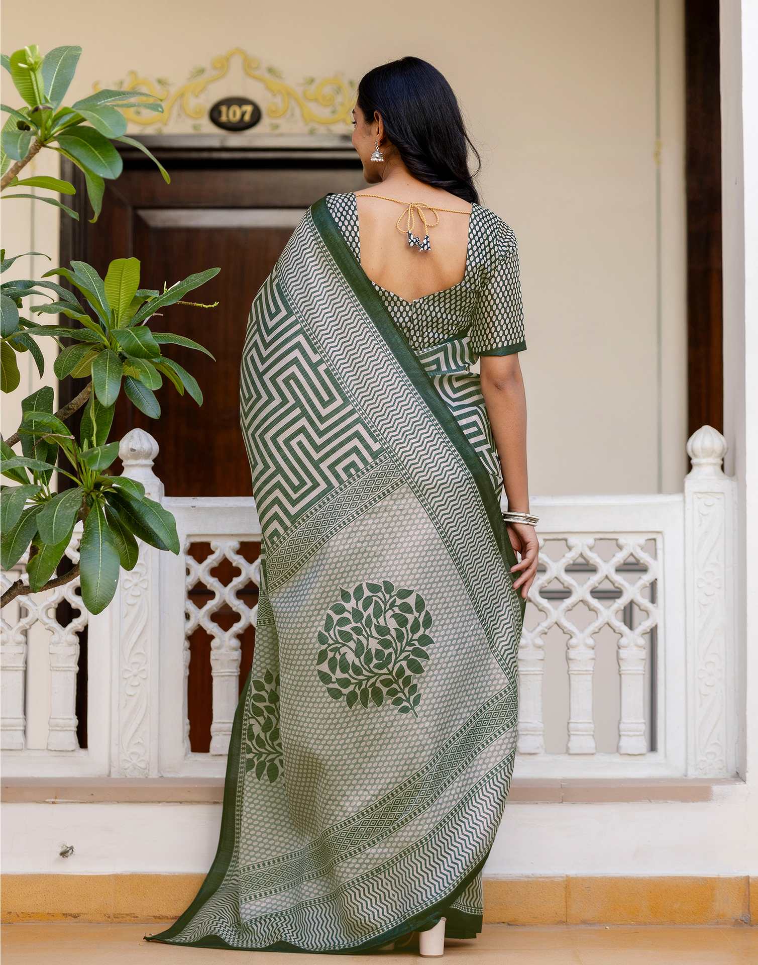 Dark Green Khadi Printed Saree
