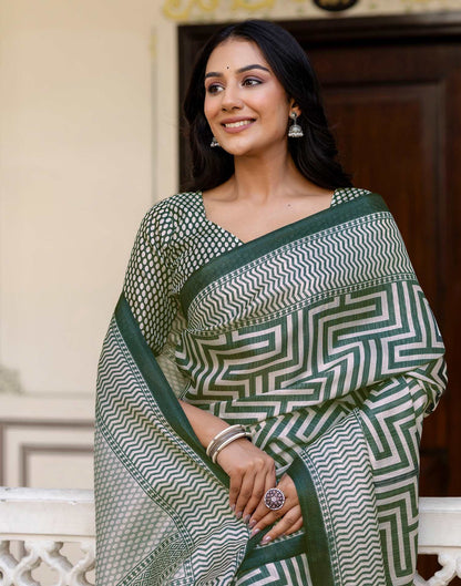 Dark Green Khadi Printed Saree