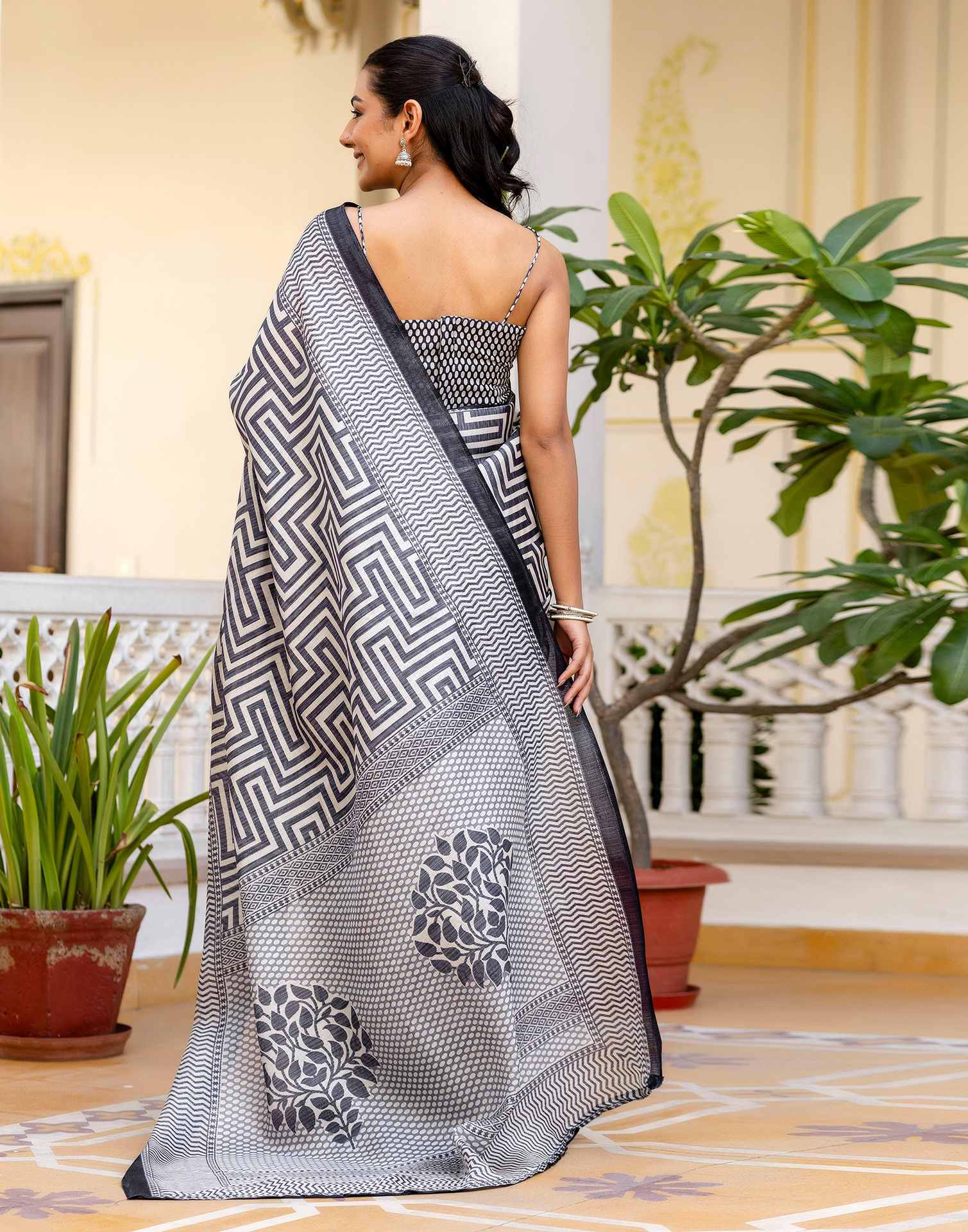 Grey Khadi Printed Saree