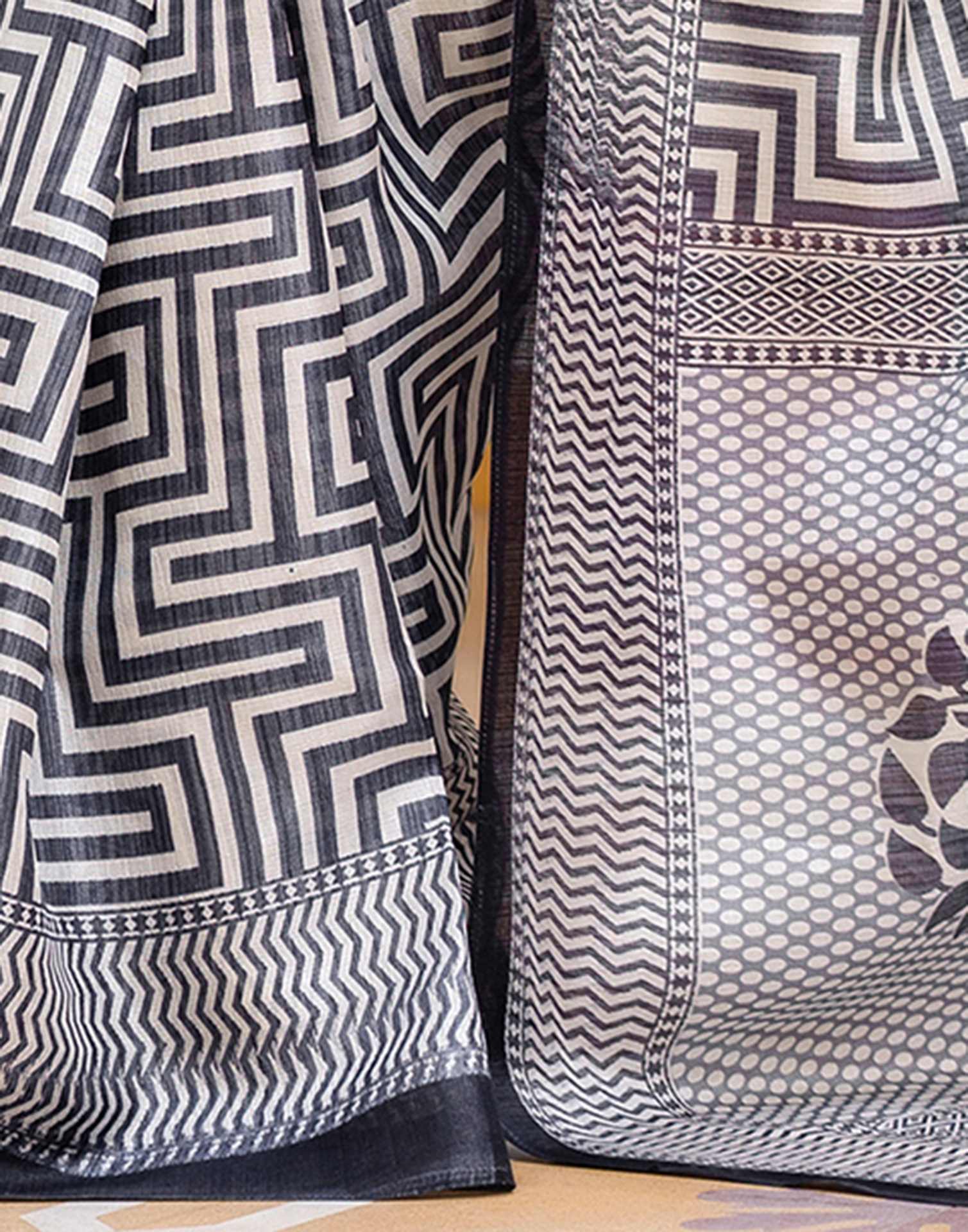 Grey Khadi Printed Saree