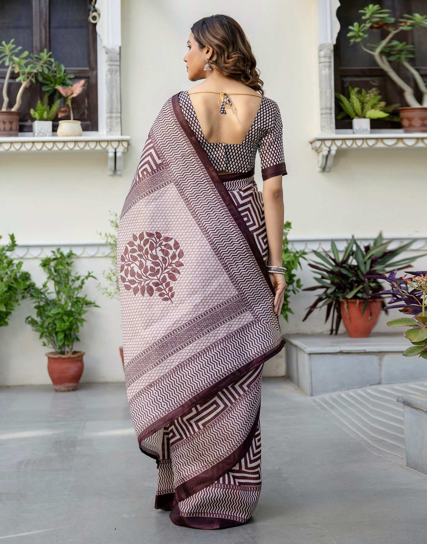 Coffee Brown Khadi Printed Saree