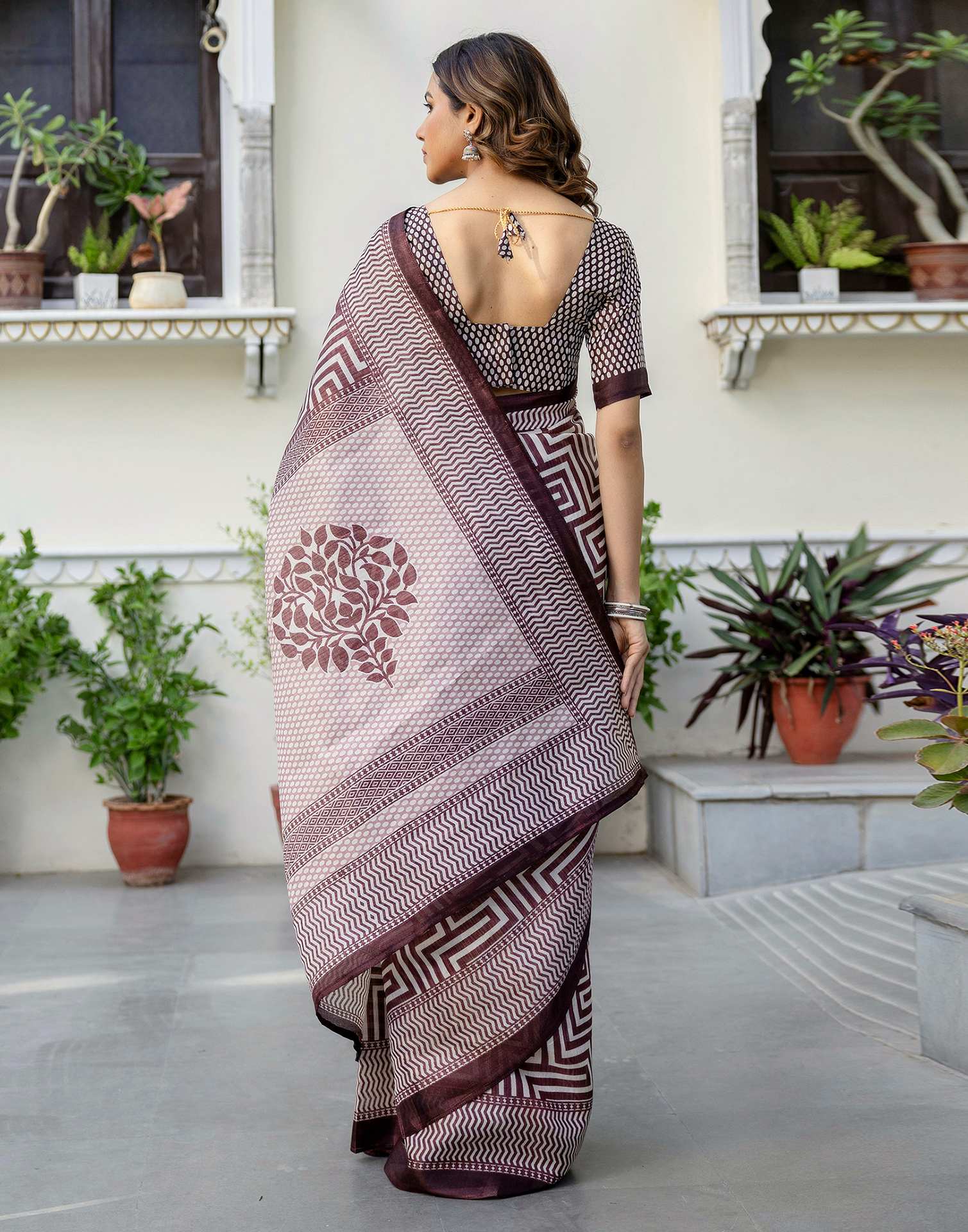 Coffee Brown Khadi Printed Saree