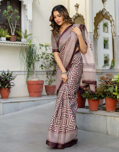 Coffee Brown Khadi Printed Saree