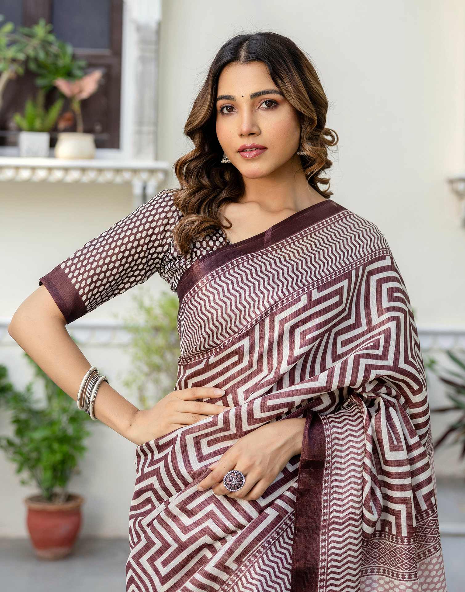 Coffee Brown Khadi Printed Saree