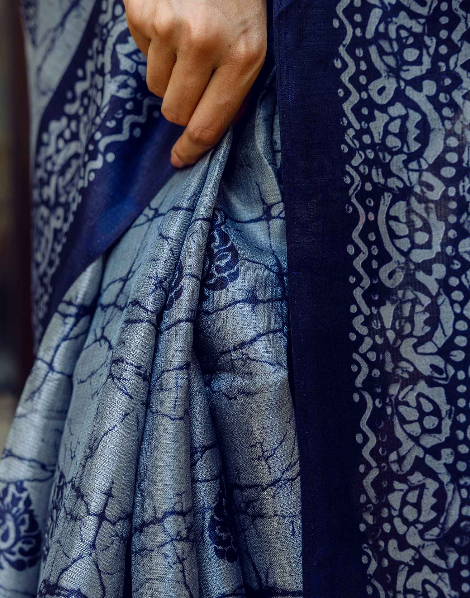 Grey Khadi Printed Saree