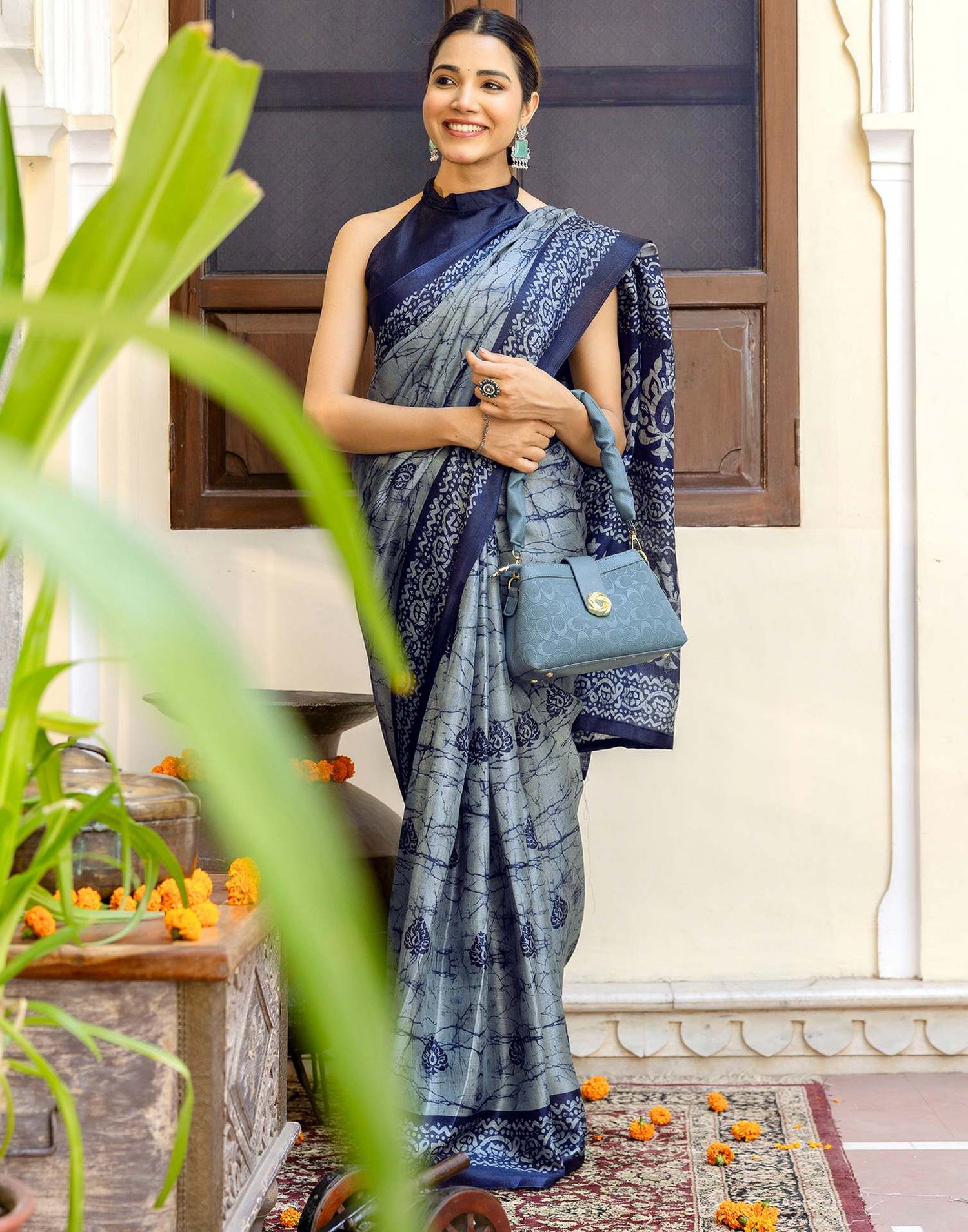 Grey Khadi Printed Saree