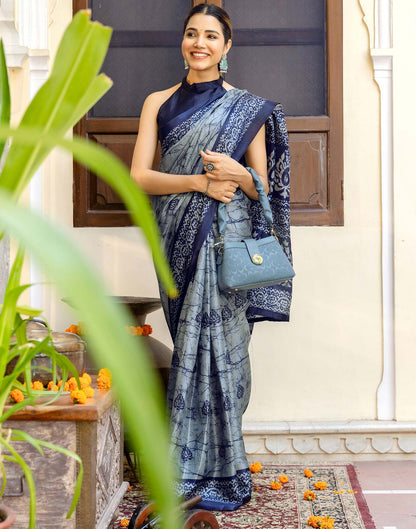 Grey Khadi Printed Saree