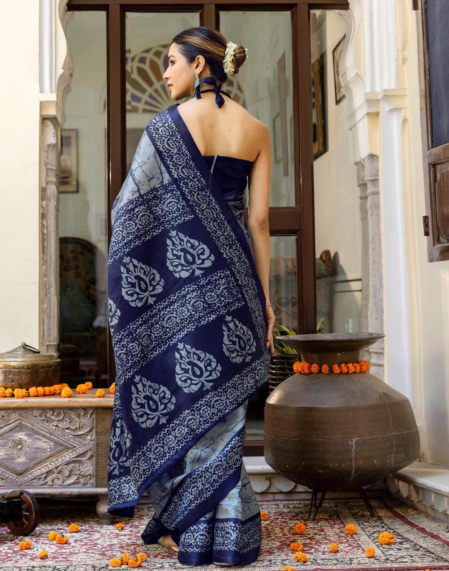 Grey Khadi Printed Saree